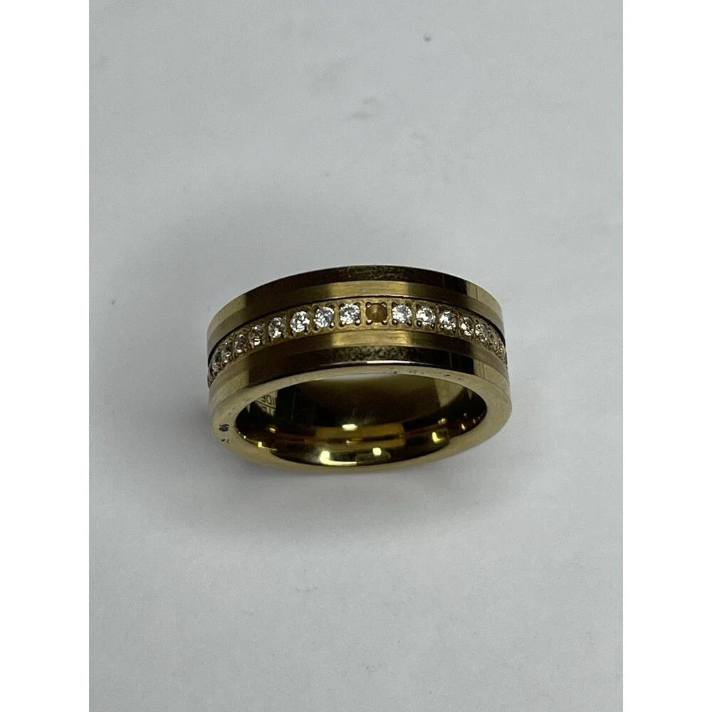 Wedding Eternity Band Gold Tungsten Carbide Cubic Zirconia 8mm Ring Size 9 FLAW